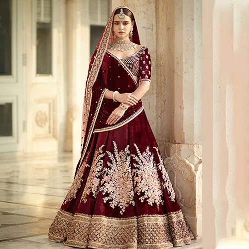 Maroon Embroidered Wedding Lehenga