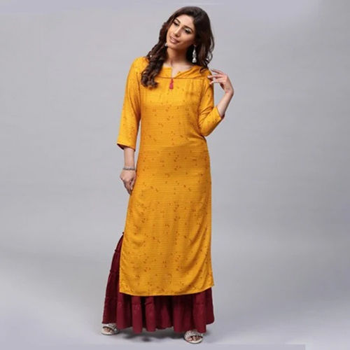 Different Available Mustard Yellow Rayon Printed Kurta