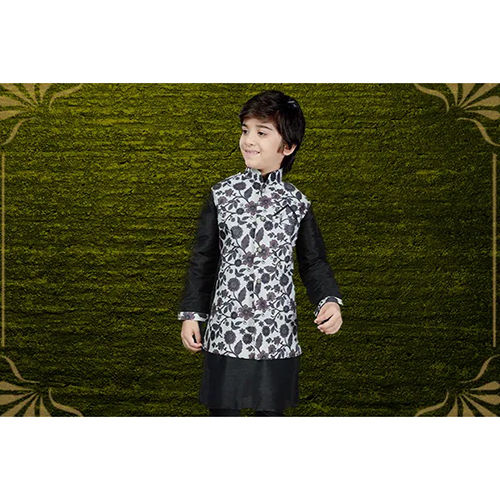 Premium Black Floral Printed Kurta Jacket