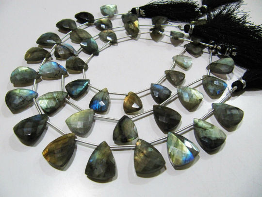 Natural Labradorite Trillion Shape Faceted Beads 16-18mm Strand 9 Inches Long