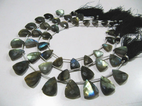 Natural Labradorite Trillion Shape Faceted Beads 16-18mm Strand 9 Inches Long