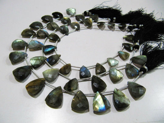 Natural Labradorite Trillion Shape Faceted Beads 16-18mm Strand 9 Inches Long