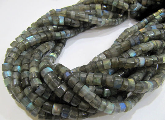 Natural Labradorite Tyre Shape Rondelle Faceted 6-7mm Beads Strand 13''Long