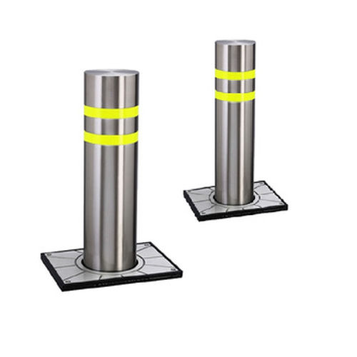 Hydraulic Bollard - Stainless Steel, Standard Size, Silver Finish | Retractable Design, Enhanced Security, Manual Operation, Weather Resistant