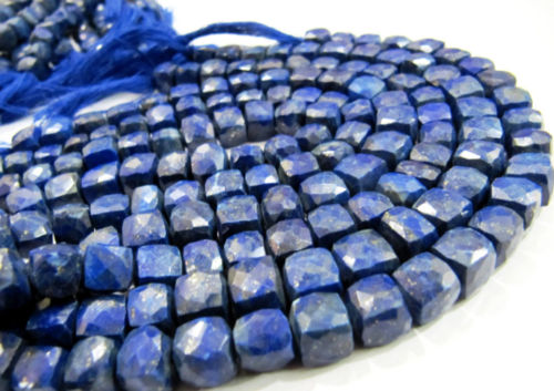 Natural Lapis lazuli Cube beads 3D Box shape Faceted 8 to 9mm Strand 8''Long