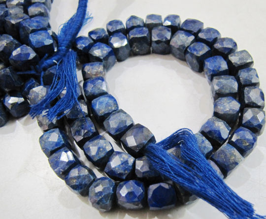 Natural Lapis lazuli Cube beads 3D Box shape Faceted 8 to 9mm Strand 8''Long