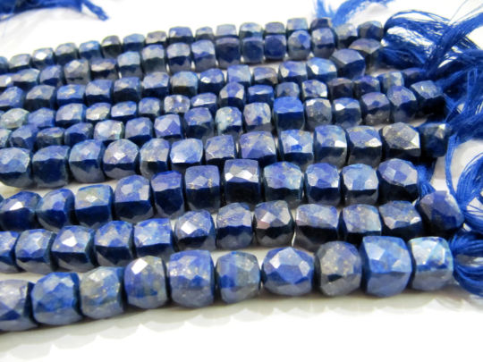 Natural Lapis lazuli Cube beads 3D Box shape Faceted 8 to 9mm Strand 8''Long