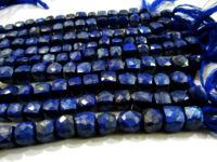 Natural Lapis lazuli Cube beads 3D Box shape Faceted 8 to 9mm Strand 8''Long