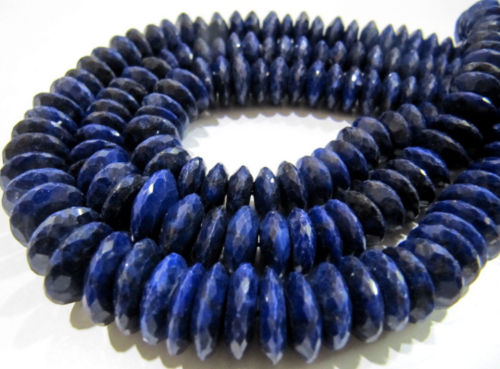 Natural Lapis Lazuli German Cut Faceted 9 to 12mm Beads Strand 8 inches Long