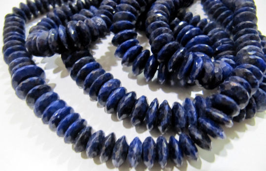 Natural Lapis Lazuli German Cut Faceted 9 to 12mm Beads Strand 8 inches Long