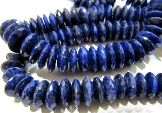 Natural Lapis Lazuli German Cut Faceted 9 to 12mm Beads Strand 8 inches Long