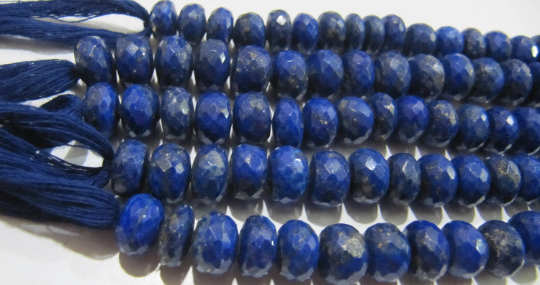 Natural Lapis Lazuli Rondelle Faceted 9-10mm Graduated Beads Strand 10''long