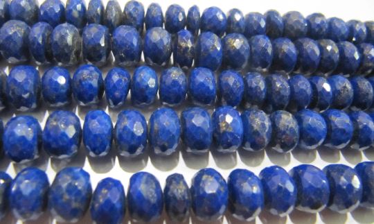 Natural Lapis Lazuli Rondelle Faceted 9-10mm Graduated Beads Strand 10''long