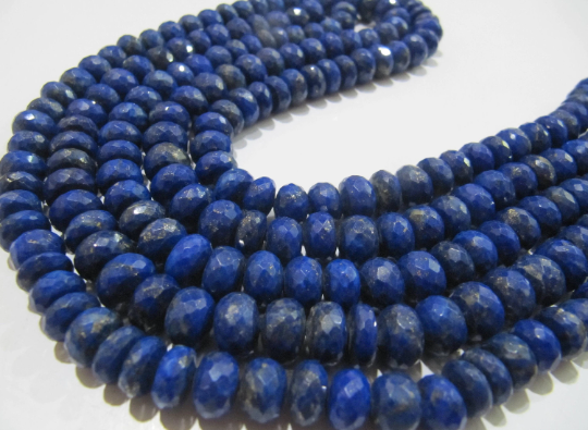 Natural Lapis Lazuli Rondelle Faceted 9-10mm Graduated Beads Strand 10''long