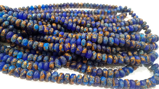 Natural Lapis Lazuli Copper Turquoise Rondelle Plain 8mm Beads Strand 8''Long