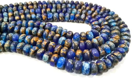 Natural Lapis Lazuli Copper Turquoise Rondelle Plain 8mm Beads Strand 8''Long