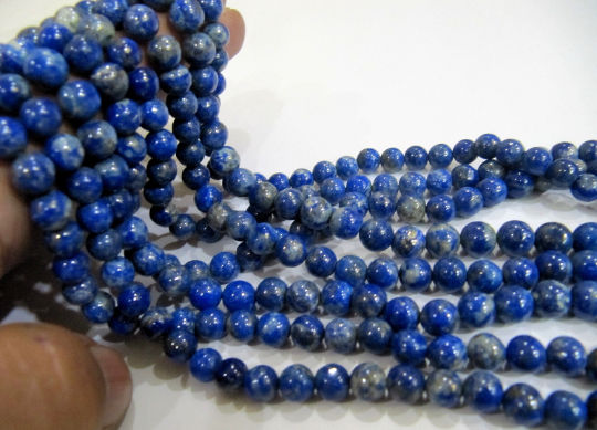 Natural Lapis Lazuli Round Shape Plain 7mm Beads Strand 13 inches long