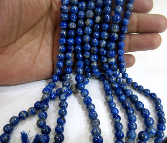 Natural Lapis Lazuli Round Shape Plain 7mm Beads Strand 13 inches long