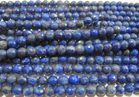 Natural Lapis Lazuli Round Faceted Beads 6mm Sold Per Strand 15 inch long