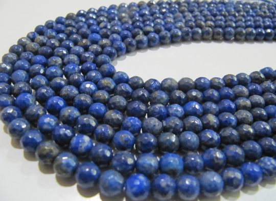 Natural Lapis Lazuli Round Faceted Beads 6mm Sold Per Strand 15 inch long