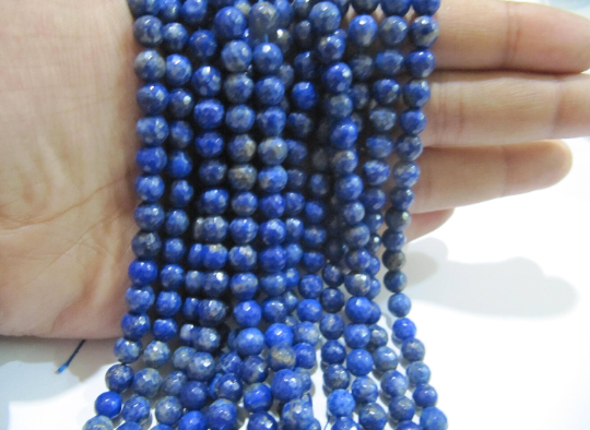 Natural Lapis Lazuli Round Faceted Beads 6mm Sold Per Strand 15 inch long