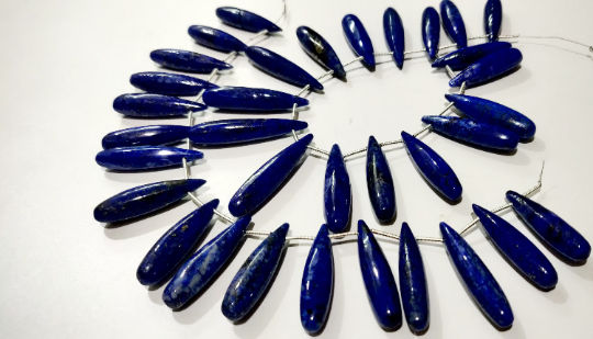 Natural Lapis Lazuli Long Tear Drop Plain Beads 1 inch Long Strand 8''long