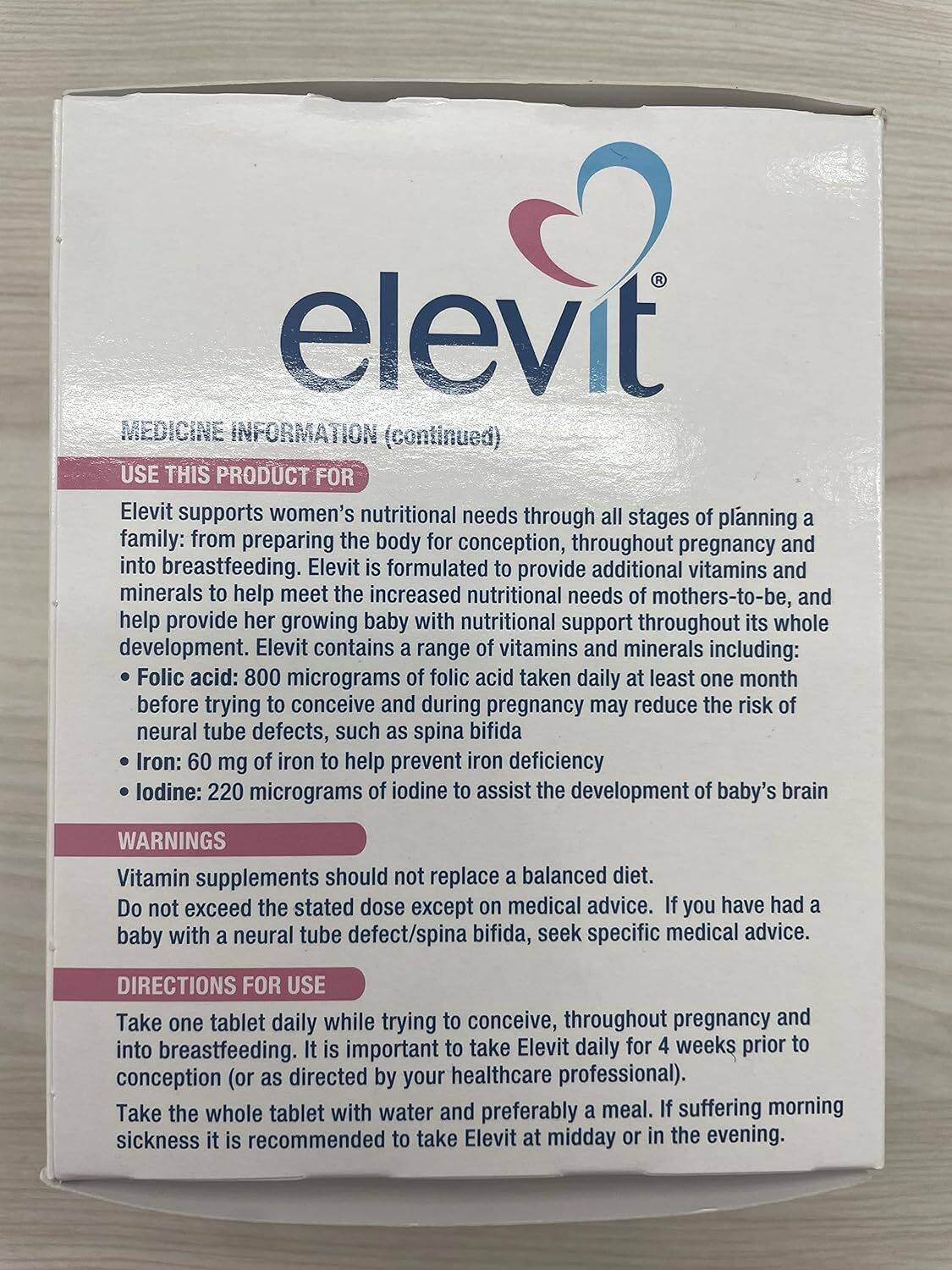 Elevit Tab With Iodine 100S Standard Shipping