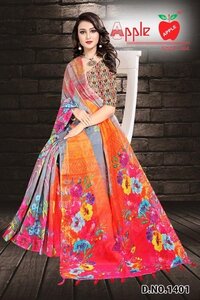 Linen Digital Printed Sarees - Unique Multi-Color Designs , Regular Washed with Regular Blouse