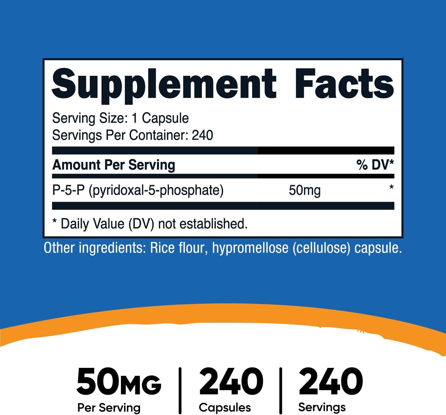 Nutricost P5P Vitamin B6 Supplement 50mg, 240 Capsules (Pyridoxal-5-Phosphate)