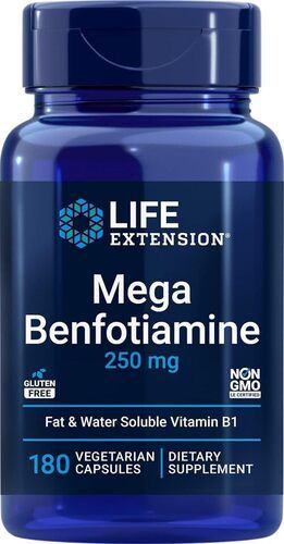 Life Extension Mega Benfotiamine, 250 mg, 180 Veg caps with Thiamine - Vitamin B1 Supplement