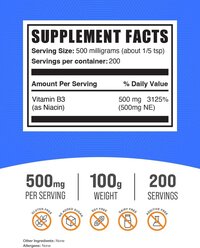 BulkSupplements.com Niacin Powder - Vitamin B3 Supplement, Niacin 500mg - Niacin Flush, Niacin with Flushing , 100g