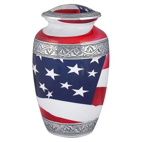 American Flag Handengraved Cremation Urn for Adult Human Ashes