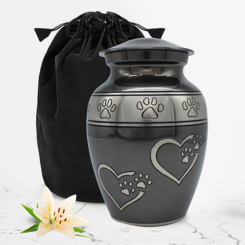 Black And Pewter Pet Cremation Urn For Ashes - Finishing: Polishing