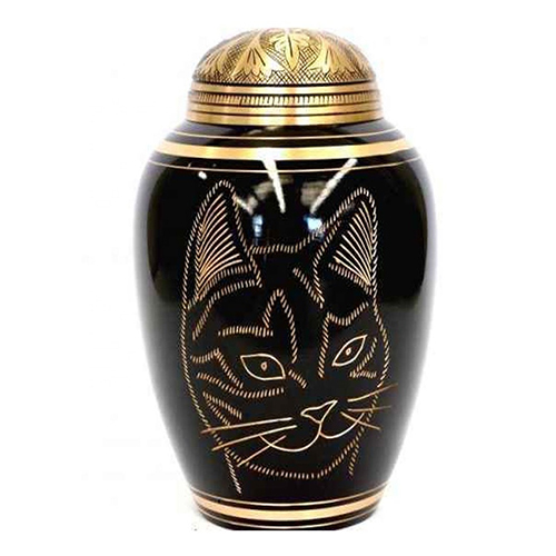 Cat Engraved Brass Pet Memorial Urn For Ashes