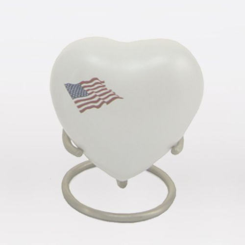 American Flag Heart Keepsake Urn with Stand