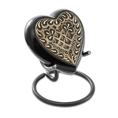 Black Elegance Brass Heart Keepsake Urn For Human Ashes - Finishing: Polishing