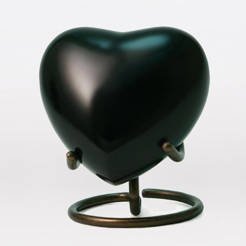 Black Matt Aluminium Heart Keepsake Cremation Urn For Ashes