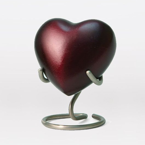 Burgundy Plain Metal Heart Keepsake Urn For Ashes