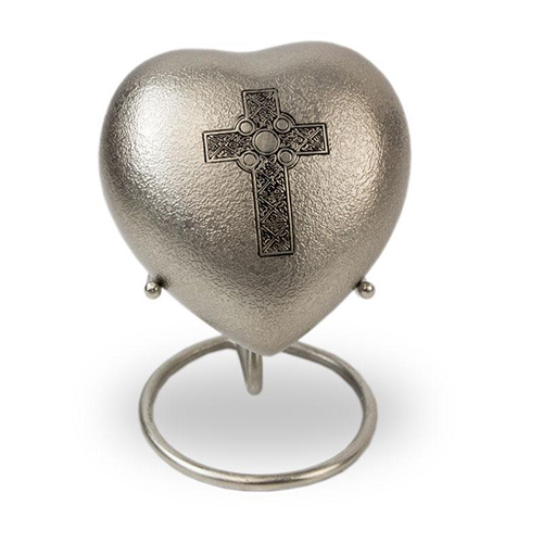 Celtic Cross Brass Heart Keepsake Cremation Urn For Ashes - Finishing: Polishing