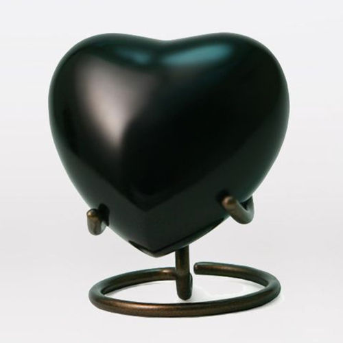 Black Matt Aluminium Heart Keepsake Cremation Urn For Ashes - Finishing: Polishing