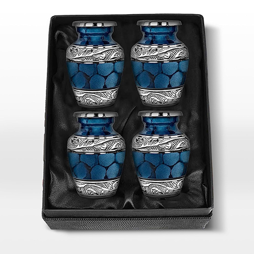 Blue Fire Aluminium Keepsake Urn Set of 4