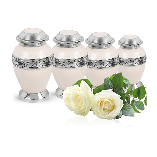 Handcrafted White Funeral Small keepsake Urns Set of 4 For Ashes