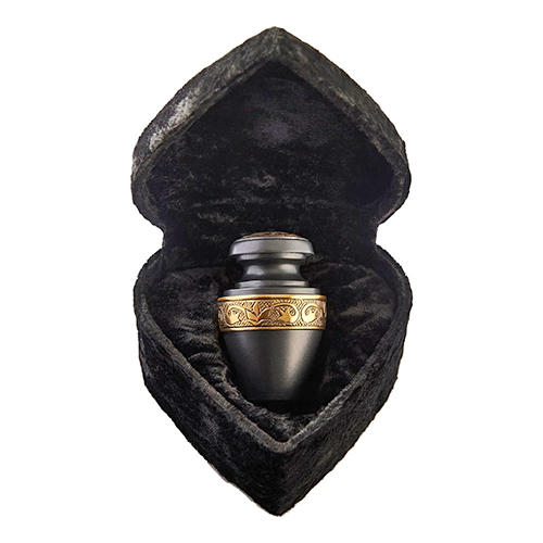 Grecian Black Keepsake Small Urn with Heart Shaped Velvet Box