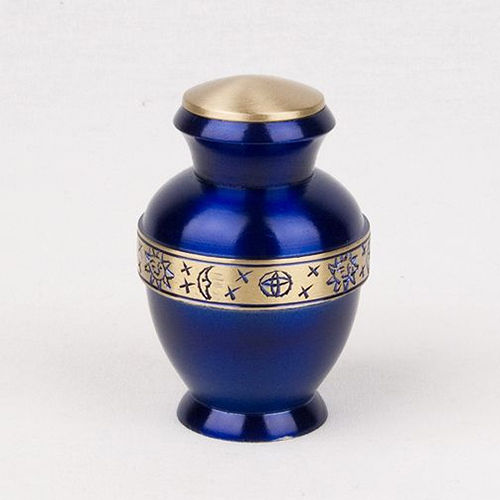 Blue Vintage Brass Keepsake Cremation Urn For Ashes With Lid - Finishing: Polishing