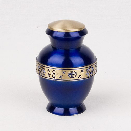 Blue Vintage Brass Keepsake Cremation Urn For Ashes With Lid