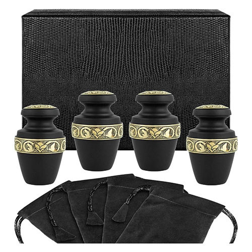 Female & Male Ashes Black Keepsake Cremation Urn Set Of 4 With Black Box - Finishing: Polishing