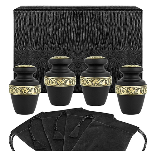Female & Male Ashes Black Keepsake Cremation Urn Set of 4 With Black Box