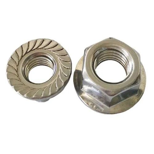 Stainless Steel Flange Nut - Hexagonal Design, Polished Silver Finish | Durable Fastener for Industrial Use, Moisture and Vibration Resistant