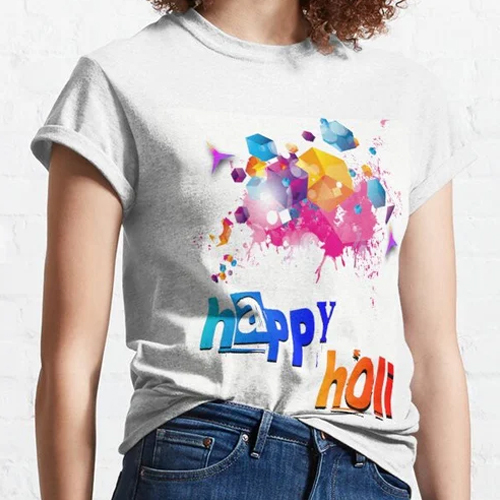 Printed Round Neck Holi T Shirt