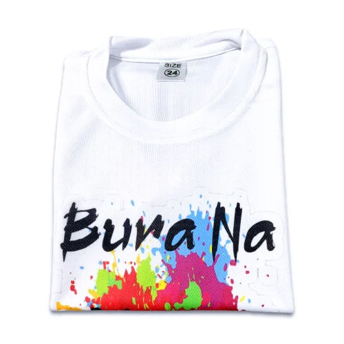 Round Neck Holi T Shirts For Kids - Color: White